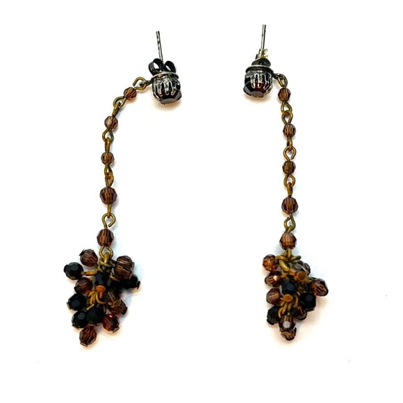 Vintage 1990s Erickson Beamon Amber & Jet Black Crystal Cluster Drop Earrings - Picture 7 of 10
